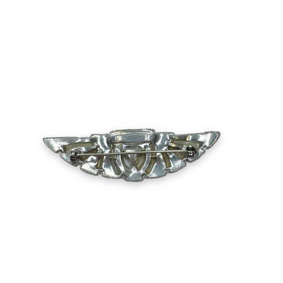 Art Deco Pot Metal Silver Tone Crystal Brooch - Picture 4 of 6